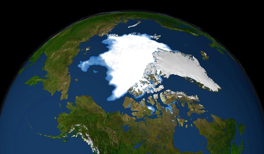 Arctic Photograph - Arctic Ice Minimum Extent by Nasa/goddard Space Flight Center Svs/science Photo Library