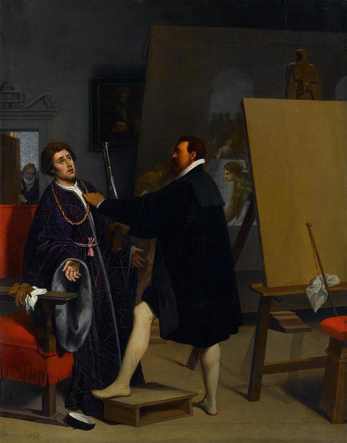 1848 Painting - Aretino in the Studio of Tintoretto by Jean-Auguste-Dominique Ingres