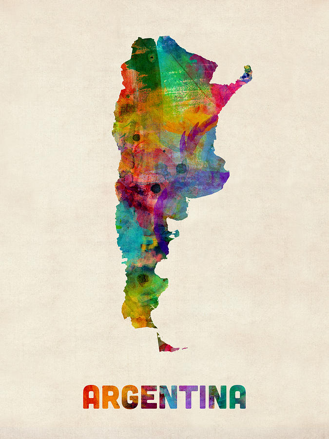 Watercolour Digital Art - Argentina Watercolor Map by Michael Tompsett