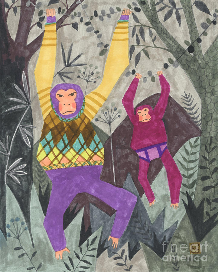 Chimpanzee Painting - Argyle and Underpants by Kate Cosgrove