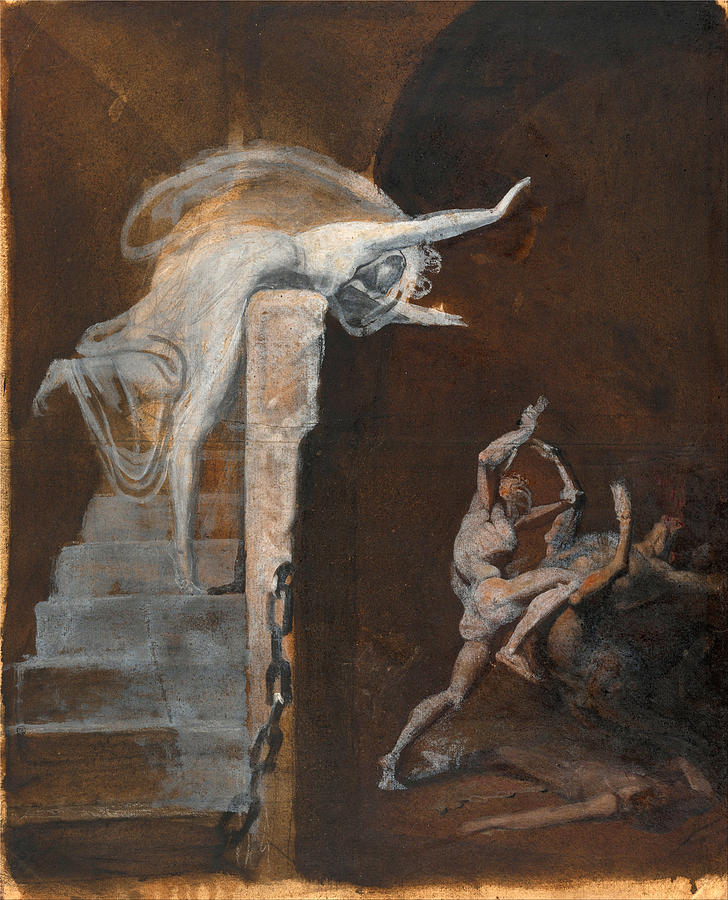 Henry Fuseli Drawing - Ariadne Watching the Struggle of Theseus with the Minotaur by Henry Fuseli