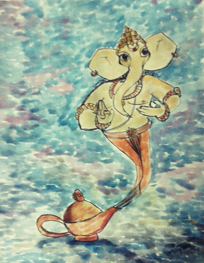 Lamp Painting - Arising from the magic lamp by Vineeth Menon
