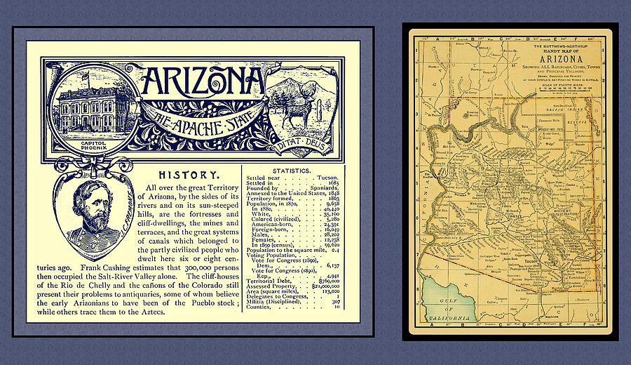 Arizona 1891 Map and Handbook Entry Photograph by Phil Cardamone
