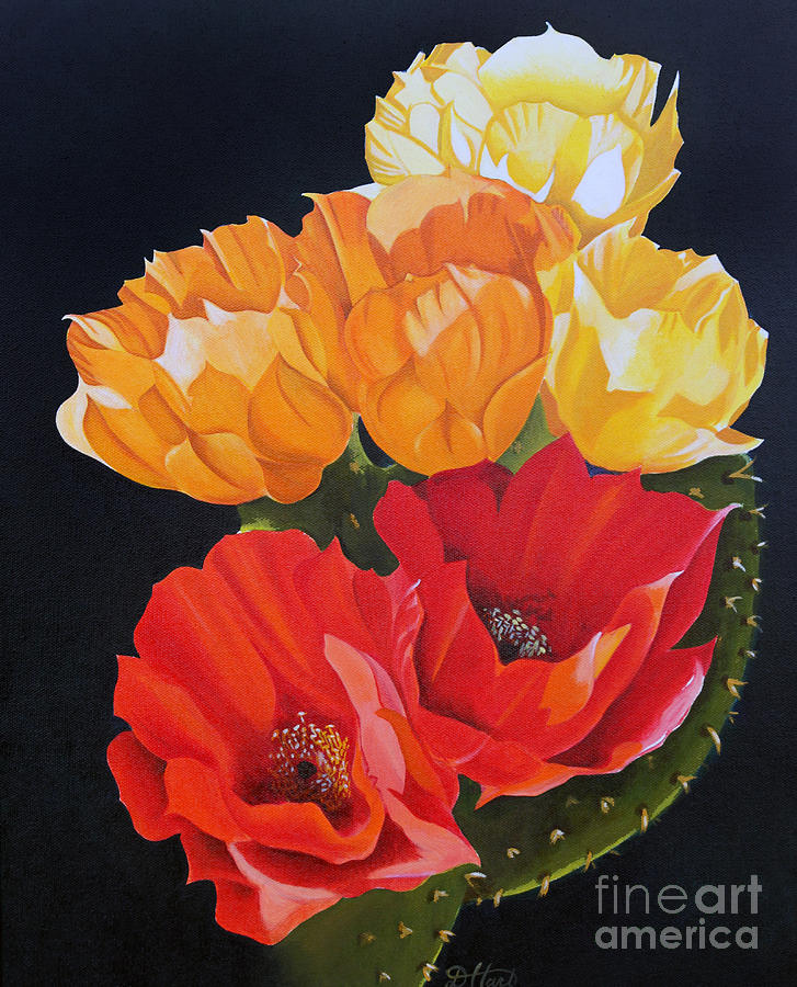 Arizona Blossoms - Prickly Pear Painting by Debbie Hart