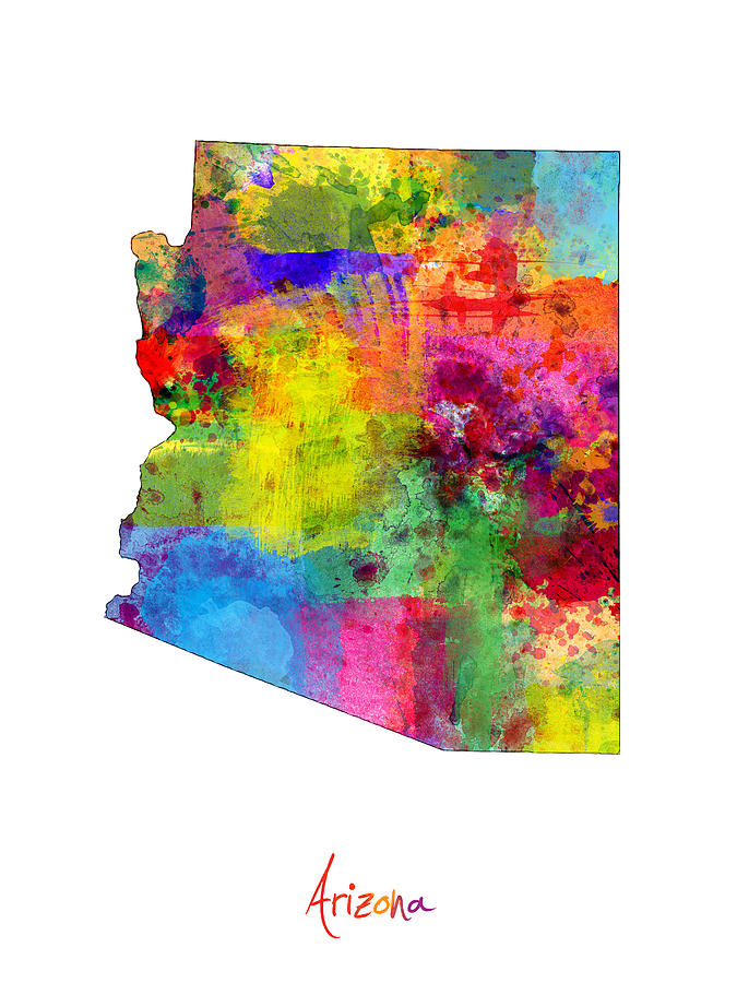 Grand Canyon National Park Digital Art - Arizona Map by Michael Tompsett