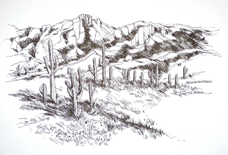Arizona Mountains Drawing by Robert Birkenes