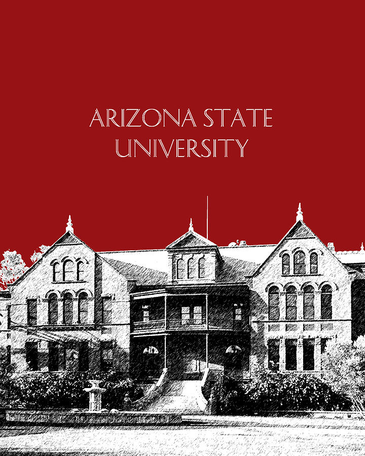 Arizona State University - The Old Main Building - Dark Red Digital Art by DB Artist