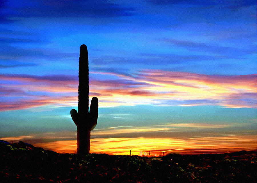 Mountain Painting - Arizona Sunset Saguaro National Park by Bob and Nadine Johnston