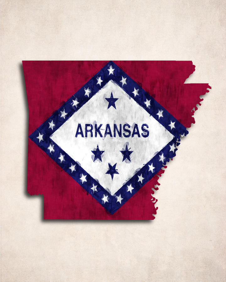 Arkansas Map Digital Art - Arkansas Map Art with Flag Design by World Art Prints And Designs