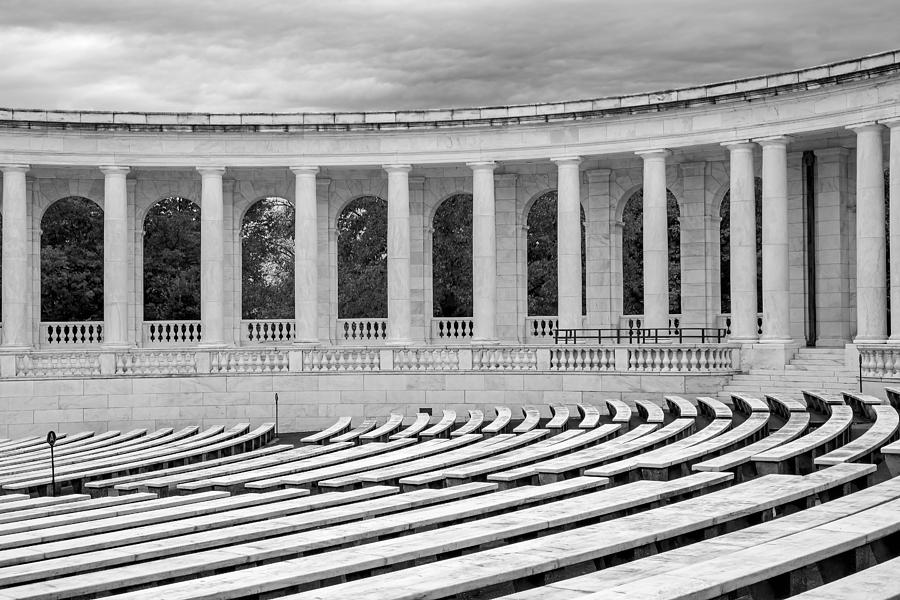 Washington D.c. Photograph - Arlington Memorial Cemetery Amphitheater  BW by Susan Candelario