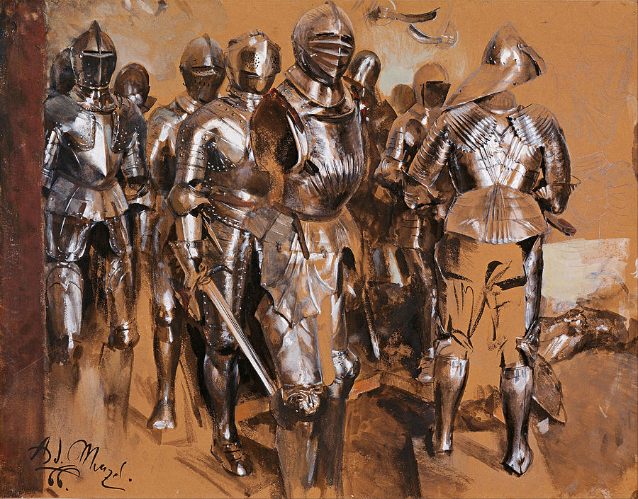 Armor Chamber Fantasy Drawing by Adolf von Menzel