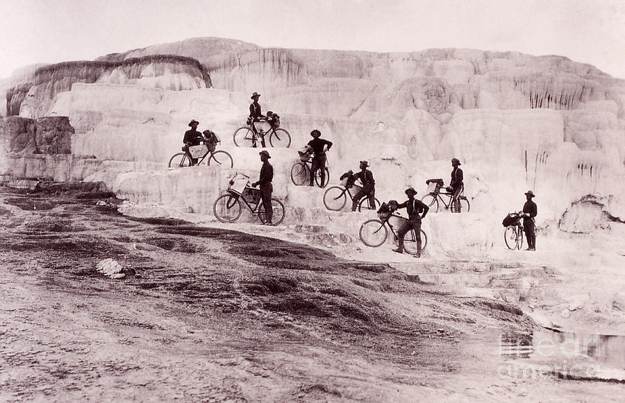Yellowstone National Park Photograph - Army Bicyclists Mammoth Hot Springs by NPS Photo