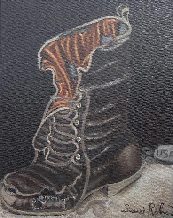 Army Boot Retired  Painting by Susan Roberts