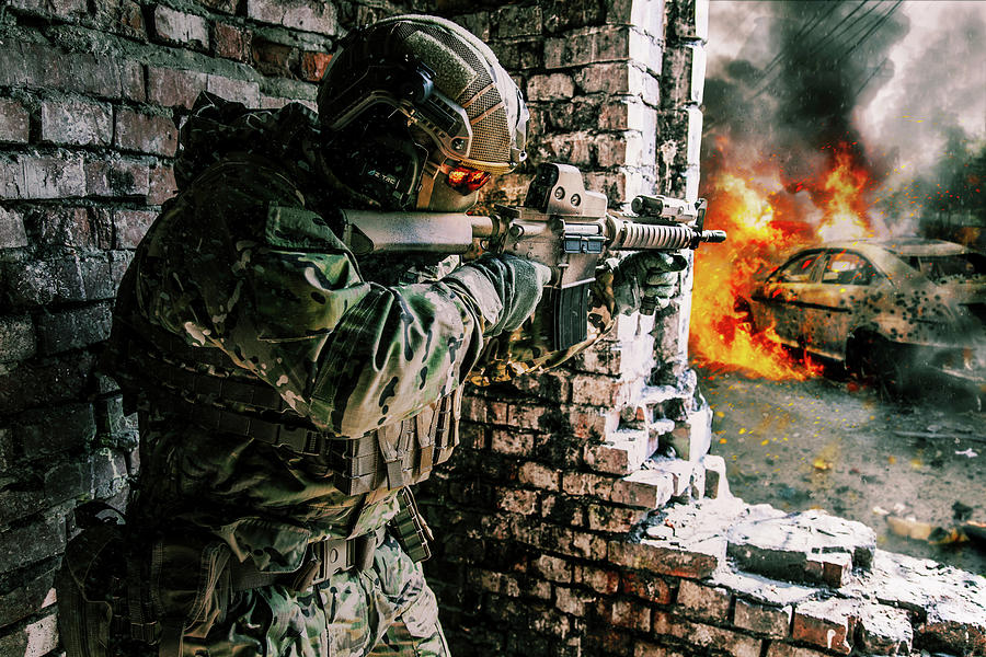 Army Soldier In Battle Action Photograph by Oleg Zabielin