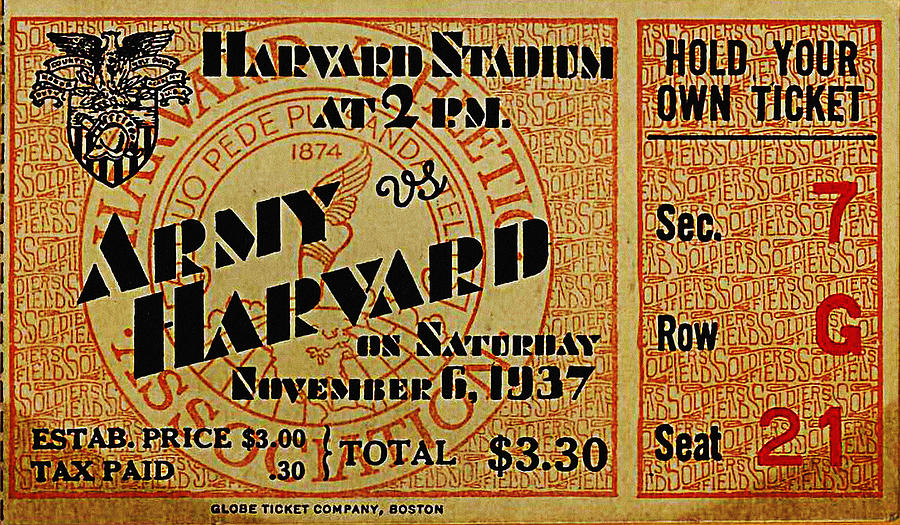 Army vs Harvard 1937 Ticket Stub Photograph by Bill Cannon