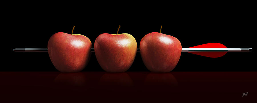Juice Digital Art - Arrow three apples a hit in black by Bruno Haver
