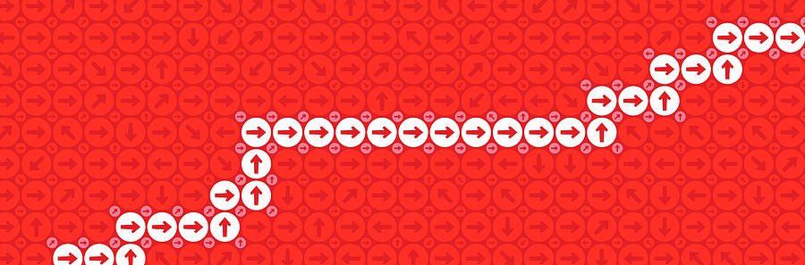 Arrows In Circles On Red Background Photograph by Ikon Ikon Images