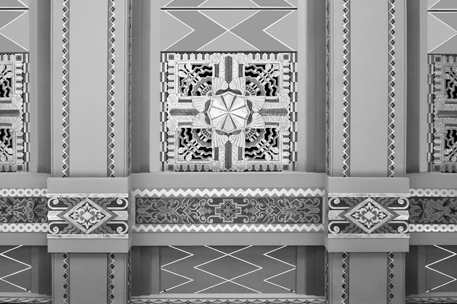 Architecture Photograph - Art Deco Ceiling Decoration - bw by Nikolyn McDonald