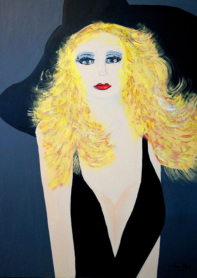 Blonde Painting - Art Deco Girl With Black Hat by Nora Shepley