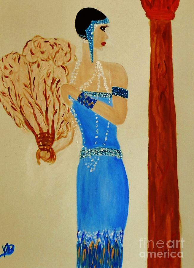 Feather Painting - Art Deco Lady With Fan by Marie Bulger