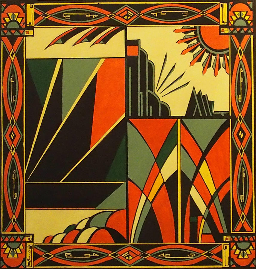 Art Deco In Orange Painting by Emma Childs