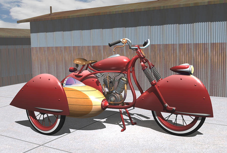 Art Deco Motorcycle with Sidecar Digital Art by Stuart Swartz