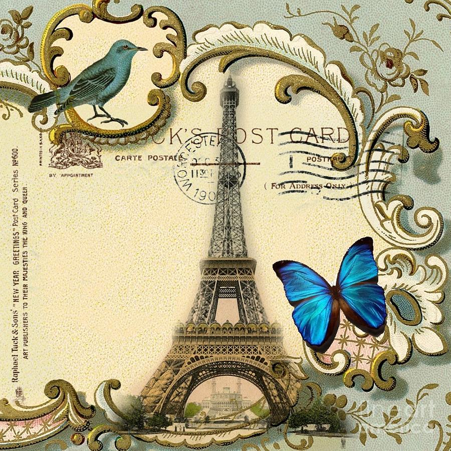 Art Deco swirls butterfly Eiffel Tower Paris Digital Art by Cranberry Sky