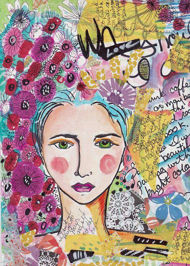 Art Journal Boho Girl Mixed Media by Rosalina Bojadschijew