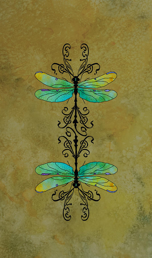 Insects Mixed Media - Art Nouveau Damselflies by Jenny Armitage