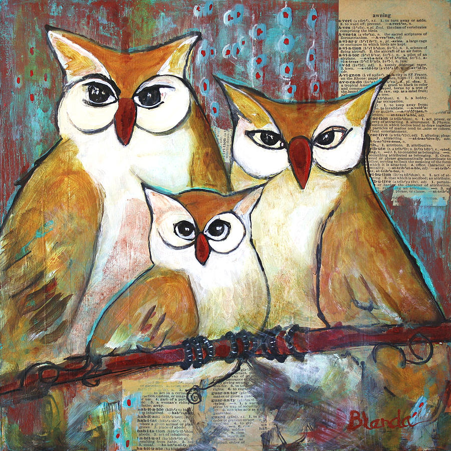 Owl Painting - Art Owl Family Portrait by Blenda Studio