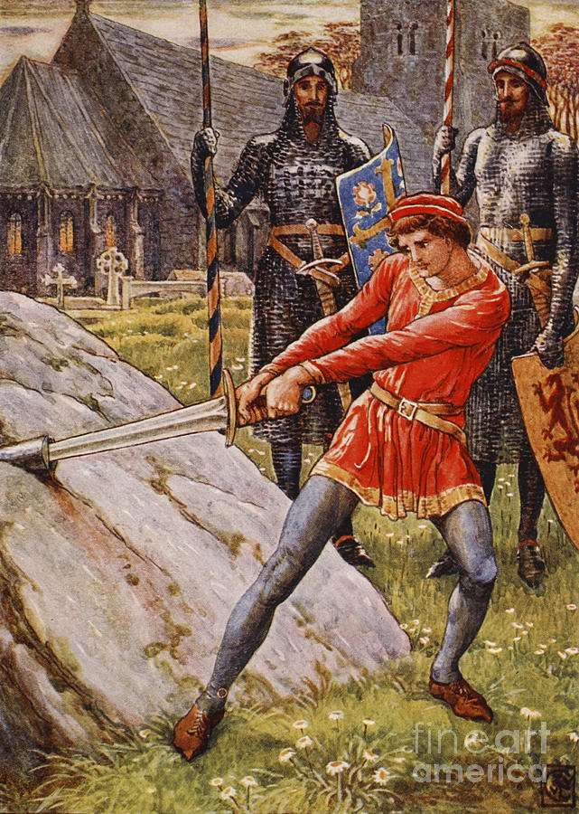 Knight Painting - Arthur draws the Sword from the Stone by Walter Crane