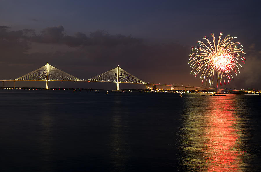 Arthur Ravenel Bridge July 4th Fireworks Photograph by Douglas Berry