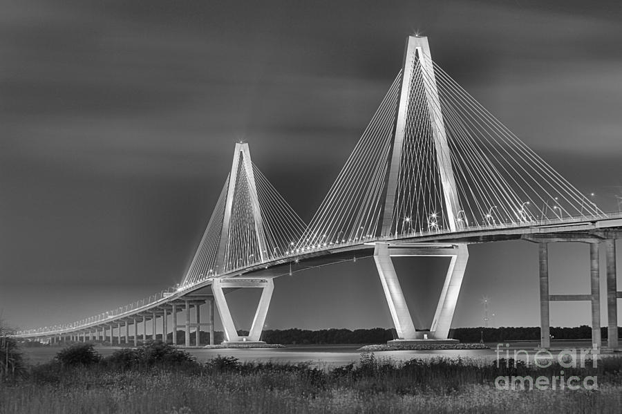 Arthur Ravenel Jr. Bridge In Black And White Photograph by Adam Jewell