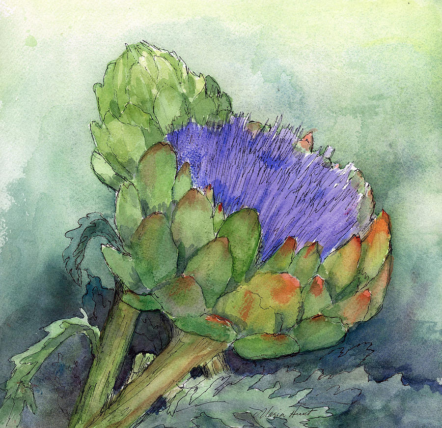 Artichoke in Bloom Painting by Maria Hunt
