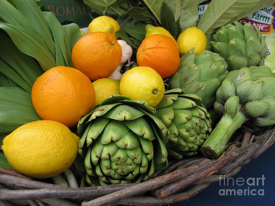 Artichokes Lemons and Oranges Photograph by James B Toy