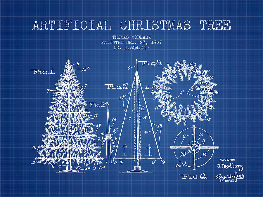 Christmas Digital Art - Artifical Christmas Tree Patent from 1927 - Blueprint by Aged Pixel