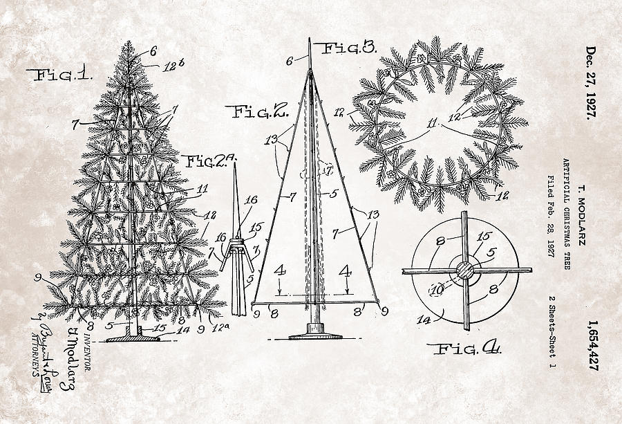 Artifical Christmas Tree Patent From 1927 Painting by Celestial Images
