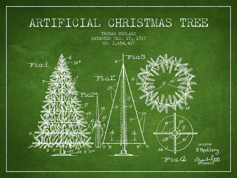 Christmas Digital Art - Artifical Christmas Tree Patent from 1927 - Green by Aged Pixel
