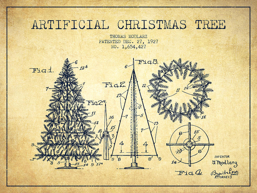 Christmas Digital Art - Artifical Christmas Tree Patent from 1927 - Vintage by Aged Pixel