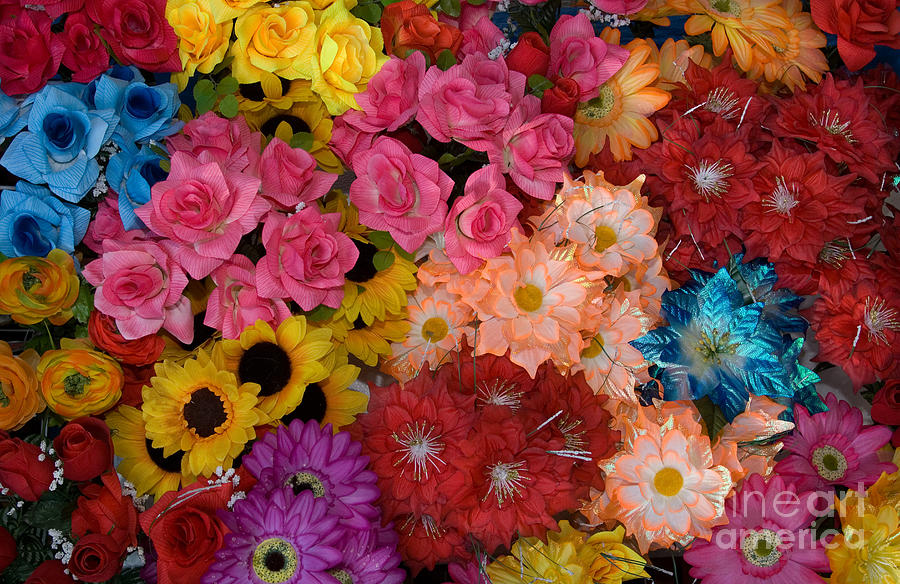Still Life Photograph - Artificial Flowers At An Acapulco Market by Ron Sanford