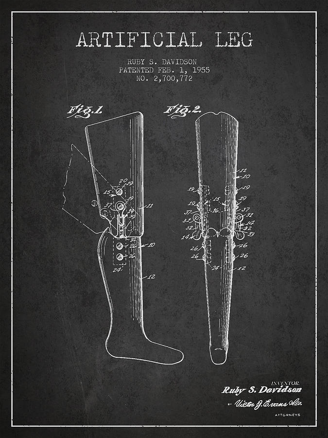 Vintage Digital Art - Artificial Leg Patent from 1955 - Dark by Aged Pixel