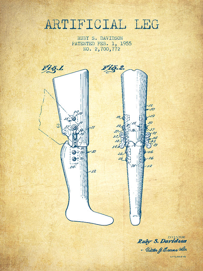 Vintage Digital Art - Artificial Leg Patent from 1955 - Vintage Paper by Aged Pixel