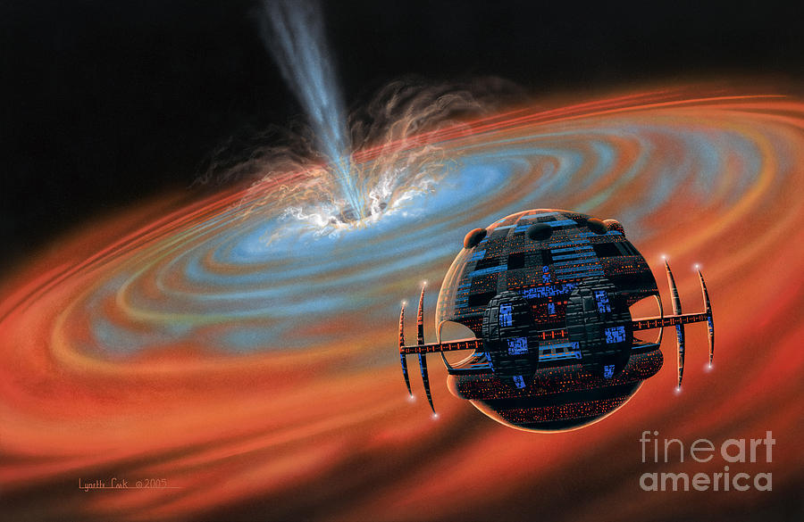 Artificial Planet Orbiting a Black Hole Painting by Lynette Cook