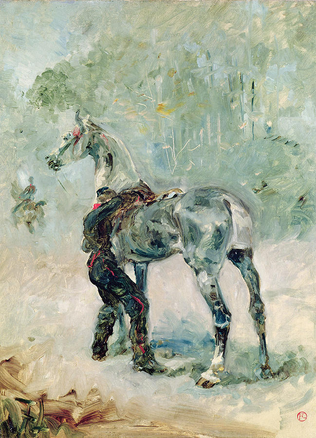 Artilleryman Saddling His Horse, 1879  Painting by Henri de Toulouse-Lautrec