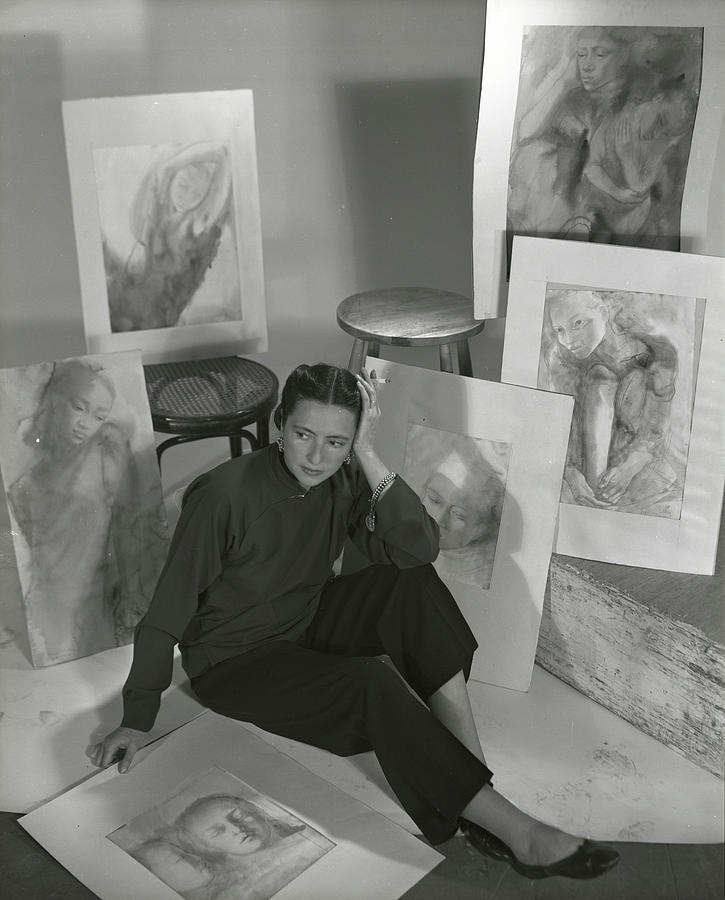 Artist Irena Wilet Surrounded By Her Drawings Photograph by Horst P. Horst