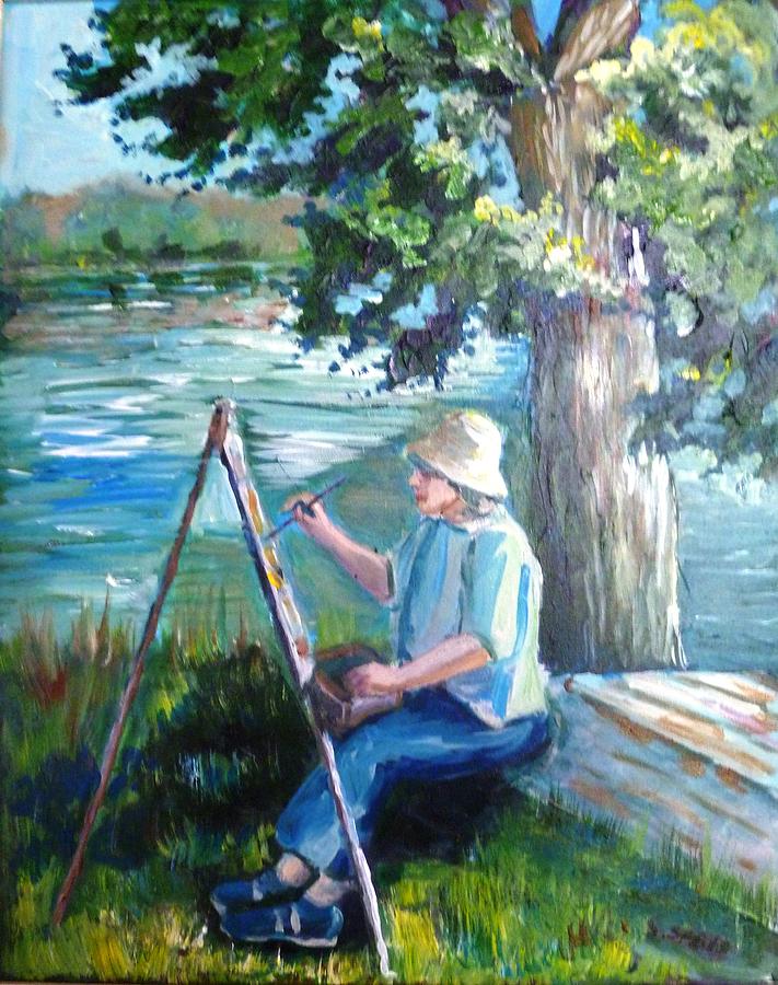 Artist painting the Moira River Painting by Saga Sabin