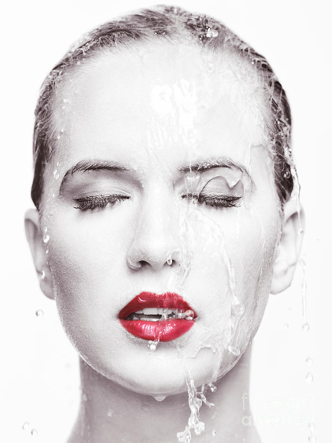 Artistic portrait of woman with water running over her face Photograph by Maxim Images Exquisite Prints