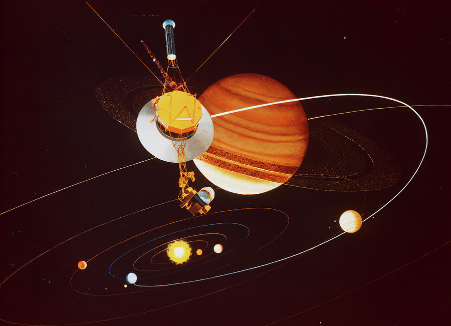 Artists Impression Of Voyager Encountering Saturn Photograph by Nasa/science Photo Library