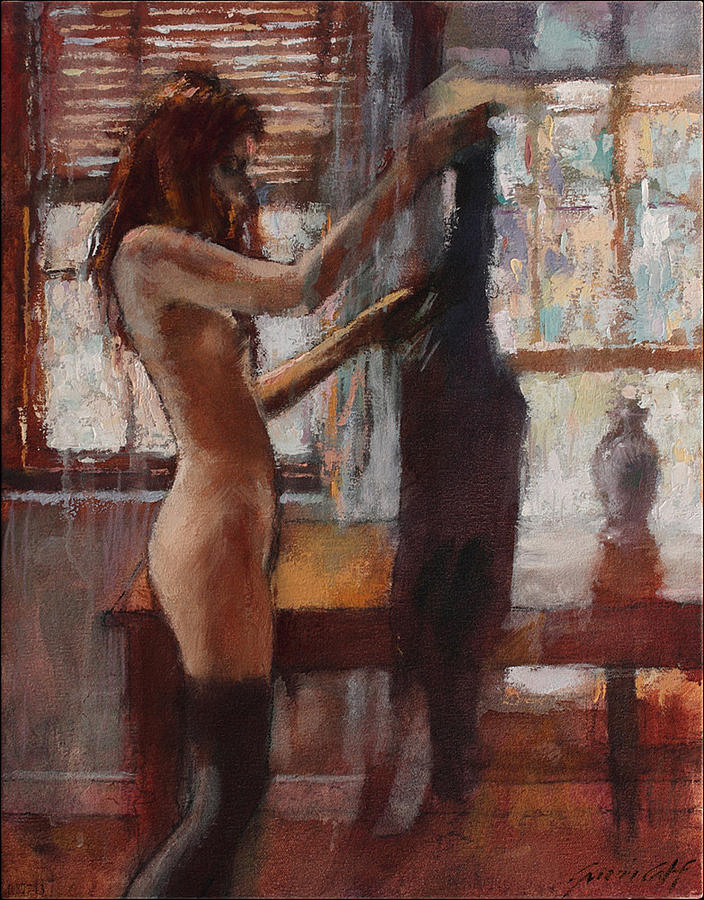 Nude Painting - Artists Model Dressing by Gavin Calf