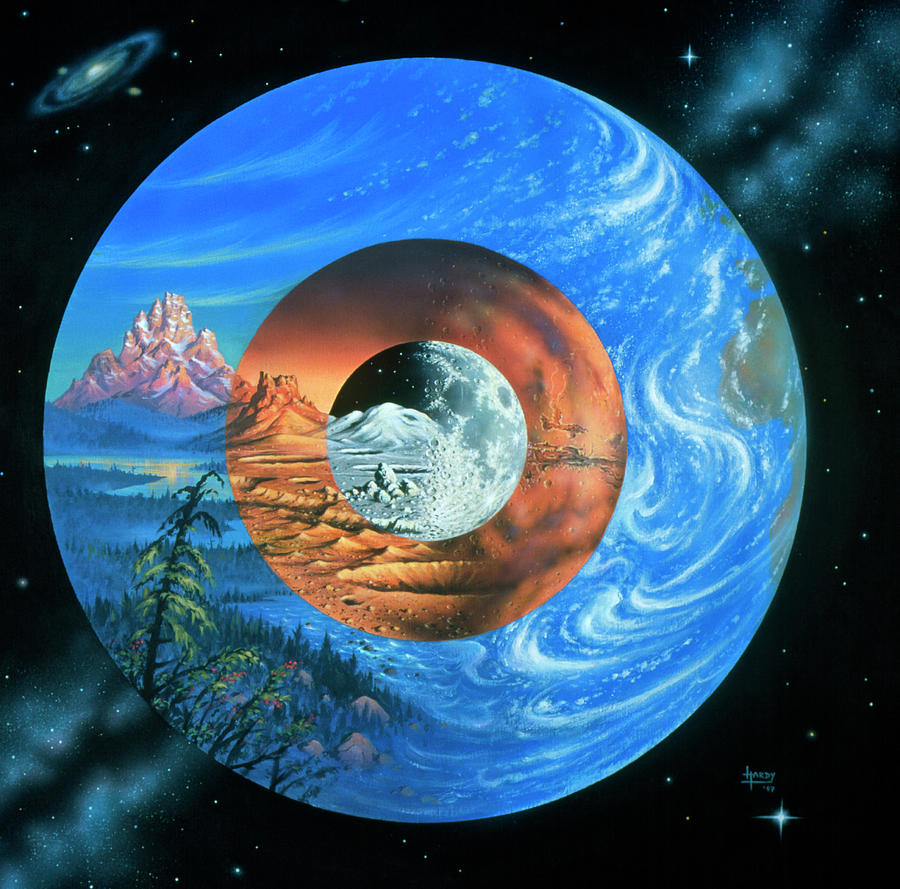 Artwork Comparing The Sizes Of Earth Photograph by David A. Hardy/science Photo Library